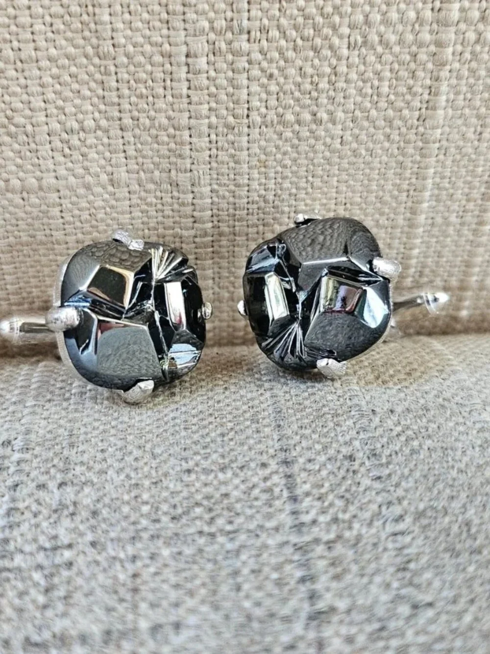 Vintage Sarah Coventry Men Cufflink Black Faux Stone Cuff Links Stud Men Jewelry